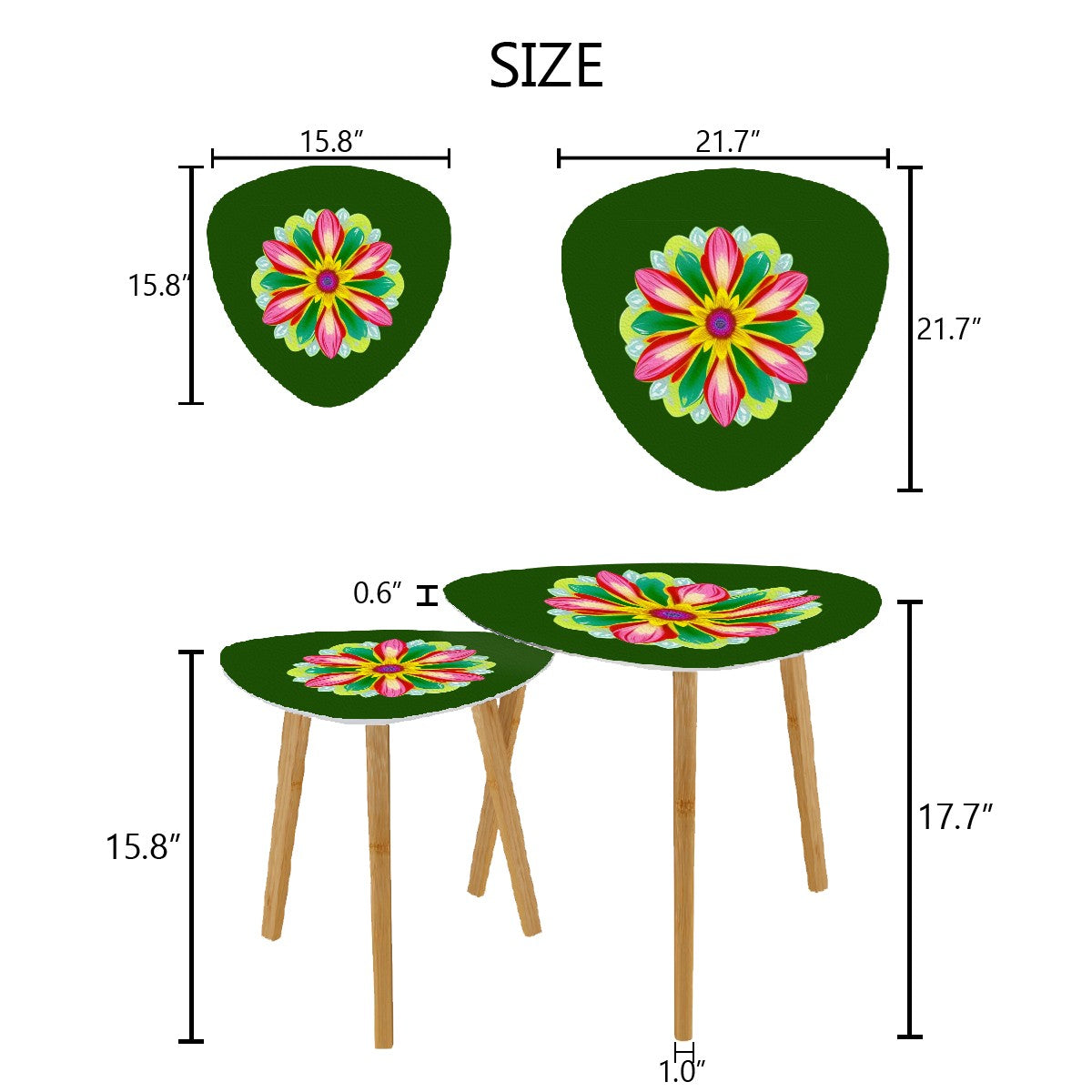 Big Flower Coffee Table Set of 2 in Green