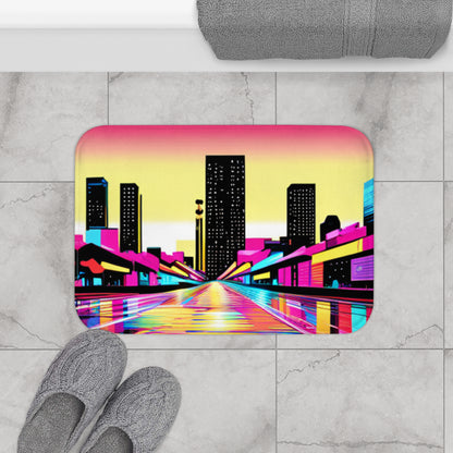 80s Neon Skyline Bath Mat