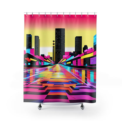 80s Neon Skyline Shower Curtain