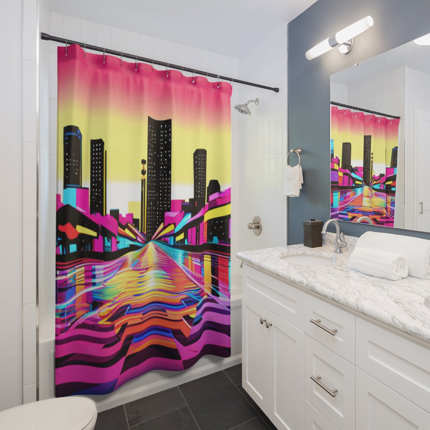 80s Neon Skyline Shower Curtain