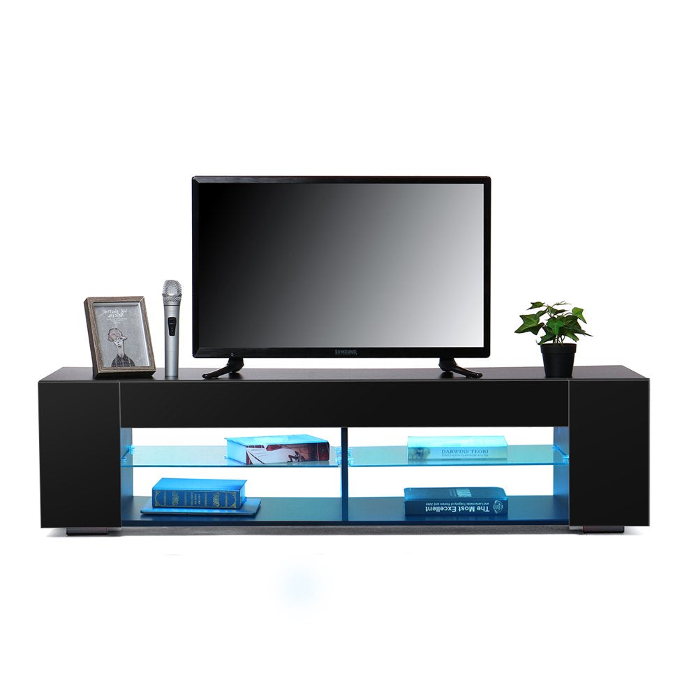 TV Stand for Tvs up to 65" with Open Glass Shelves Remote LED Light Black Television Stands Media Console Cabinet Entertainment Center