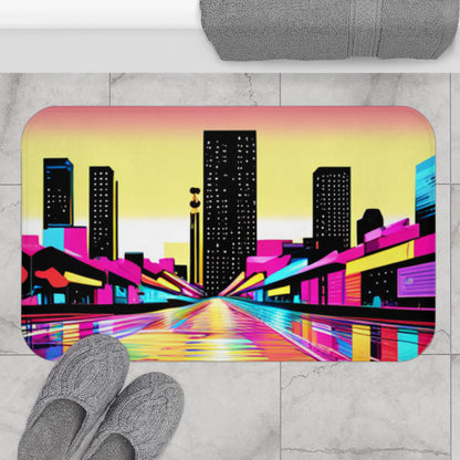 80s Neon Skyline Bath Mat