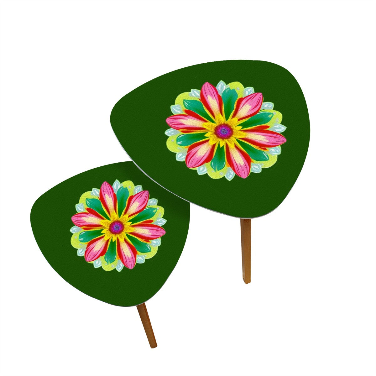 Big Flower Coffee Table Set of 2 in Green