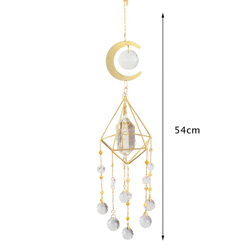 Crystal Windchimes Star Moon Pendant Hexagon Prisms Sun Light Catcher Garden Window Wedding Hanging Drop Home Decor Wind Chime