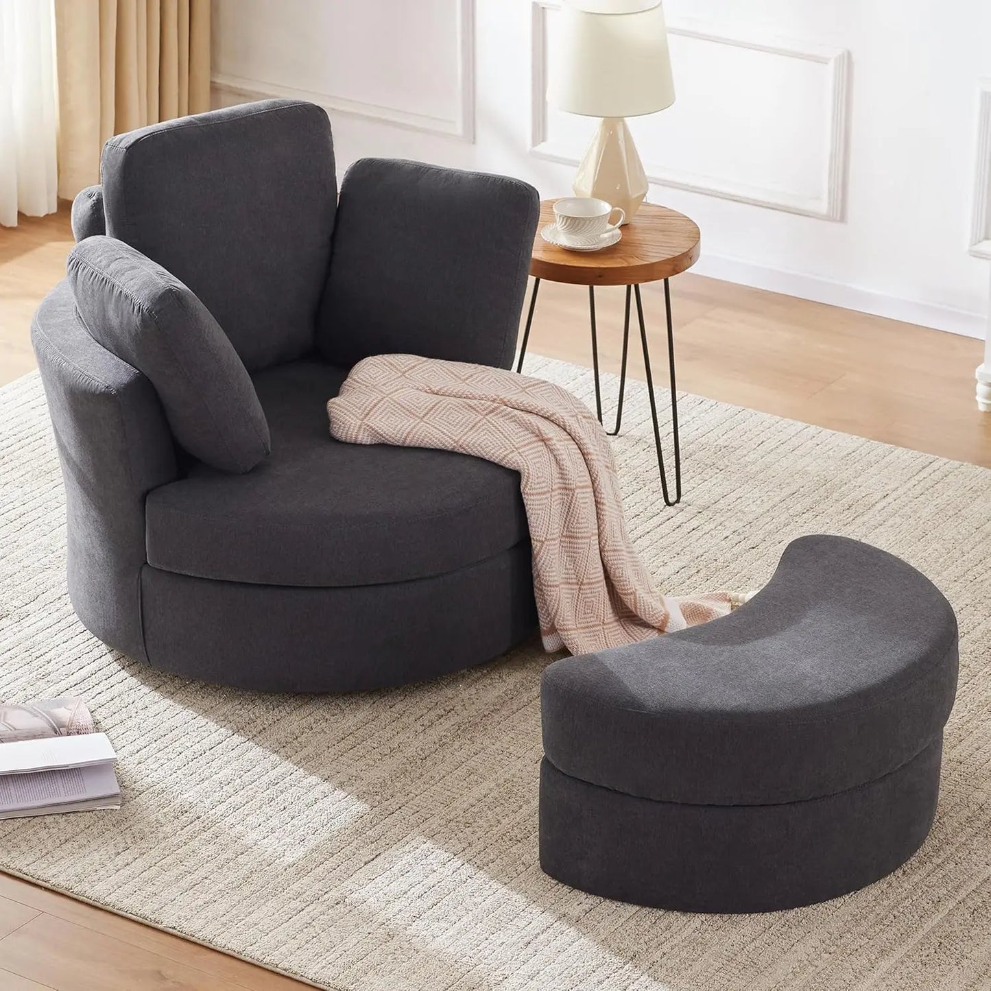 Swivel Barrel Chair with Ottoman