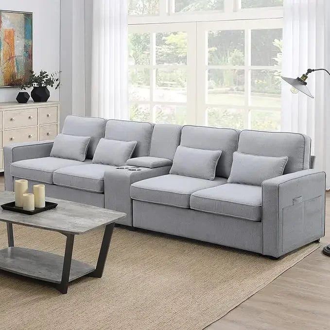 Sectional Sofa with Console, Holders and USB Ports & Wirelessly Charged