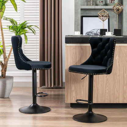 Bar Stools Set of 2, Adjustable Upholstered Counter Height Barstools with Back and Gold Footrest, Modern Velvet Swivel Barstools