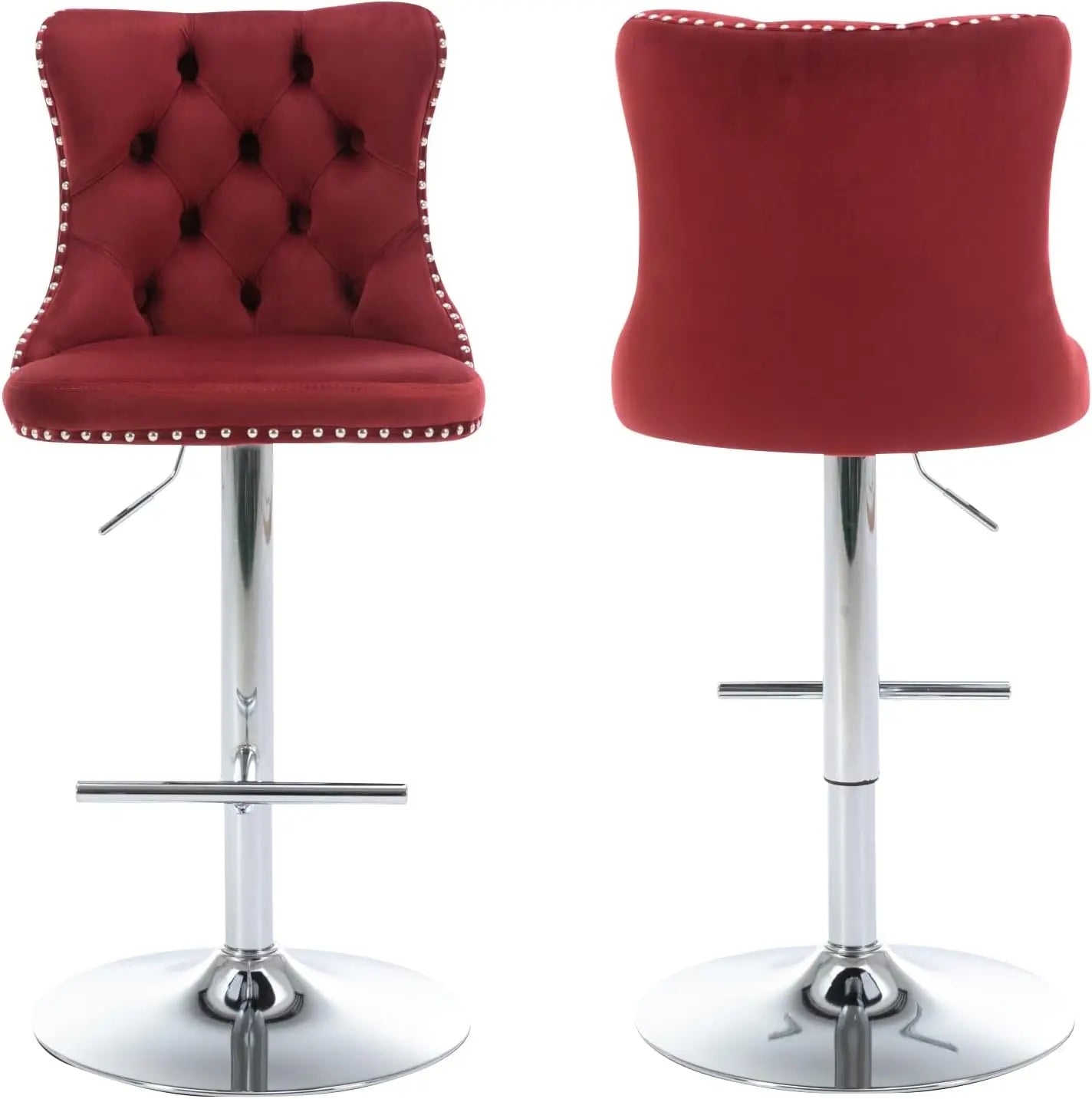 Bar Stools Set of 2, Adjustable Upholstered Counter Height Barstools with Back and Gold Footrest, Modern Velvet Swivel Barstools