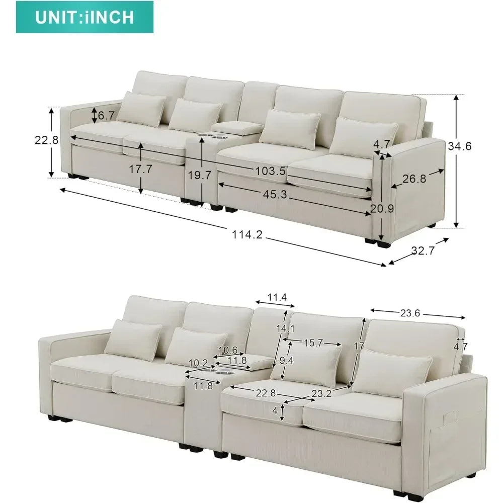 Sectional Sofa with Console, Holders and USB Ports & Wirelessly Charged