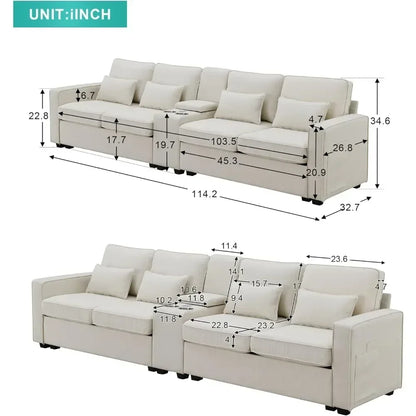 Sectional Sofa with Console, Holders and USB Ports & Wirelessly Charged