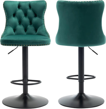 Bar Stools Set of 2, Adjustable Upholstered Counter Height Barstools with Back and Gold Footrest, Modern Velvet Swivel Barstools