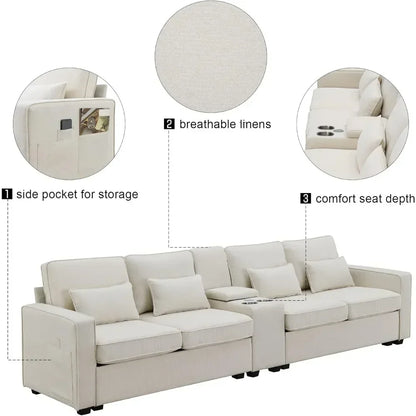 Sectional Sofa with Console, Holders and USB Ports & Wirelessly Charged