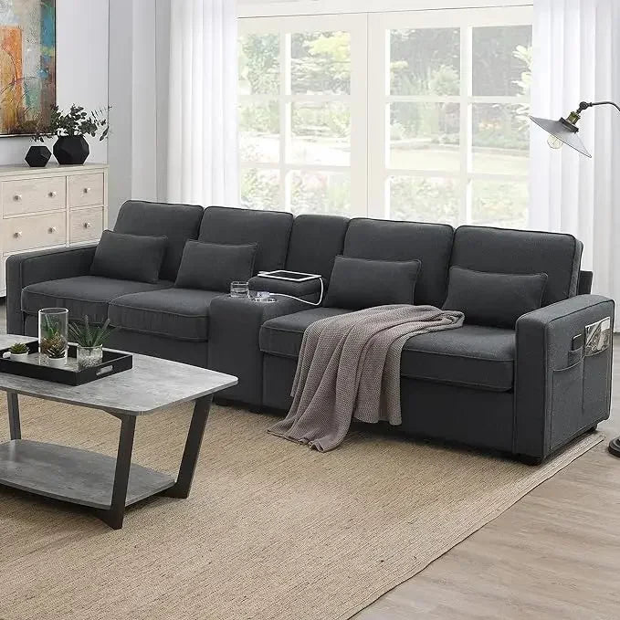 Sectional Sofa with Console, Holders and USB Ports & Wirelessly Charged