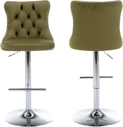 Bar Stools Set of 2, Adjustable Upholstered Counter Height Barstools with Back and Gold Footrest, Modern Velvet Swivel Barstools