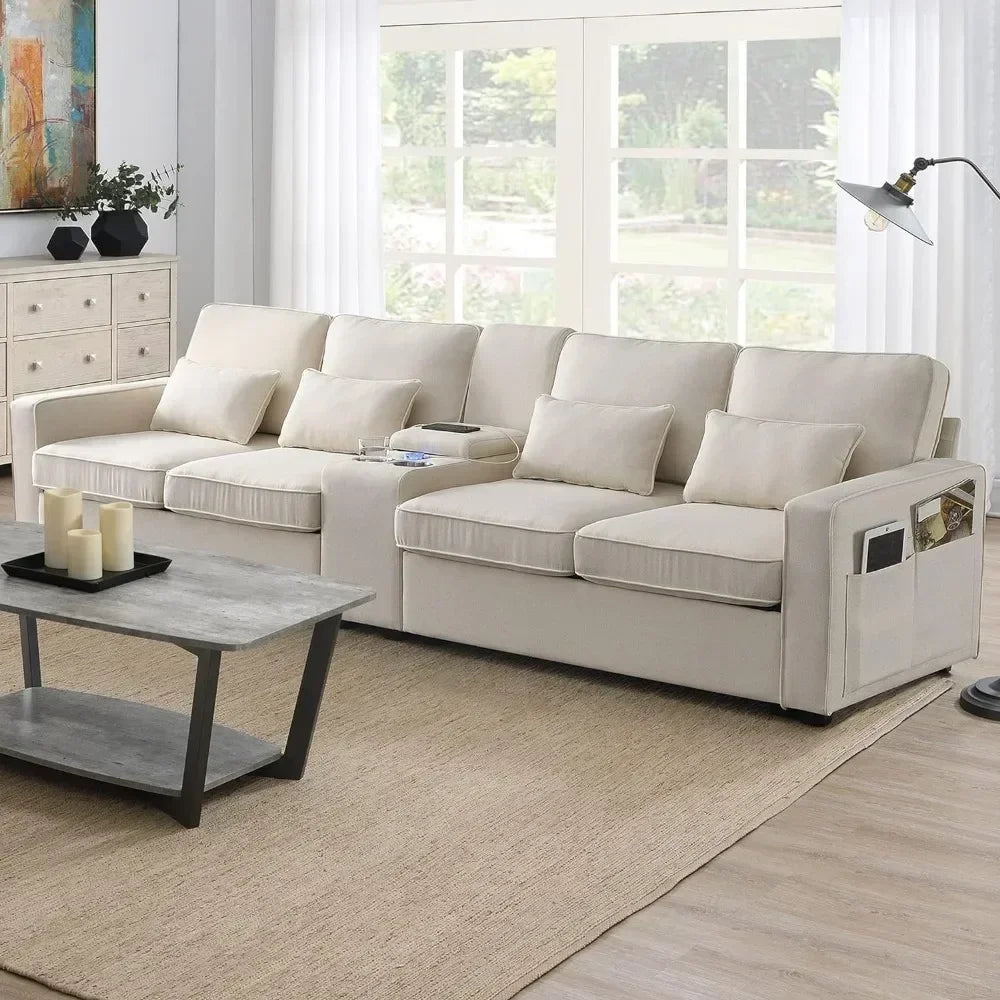 Sectional Sofa with Console, Holders and USB Ports & Wirelessly Charged