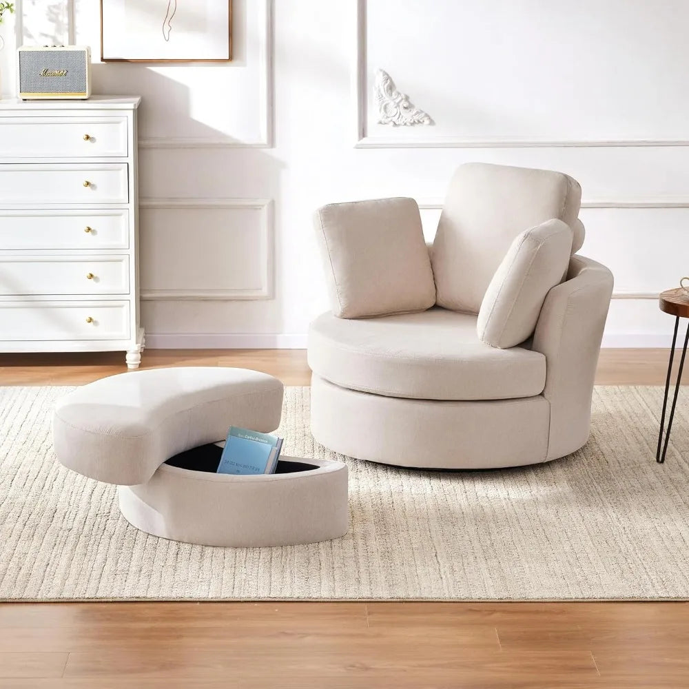 Swivel Barrel Chair with Ottoman