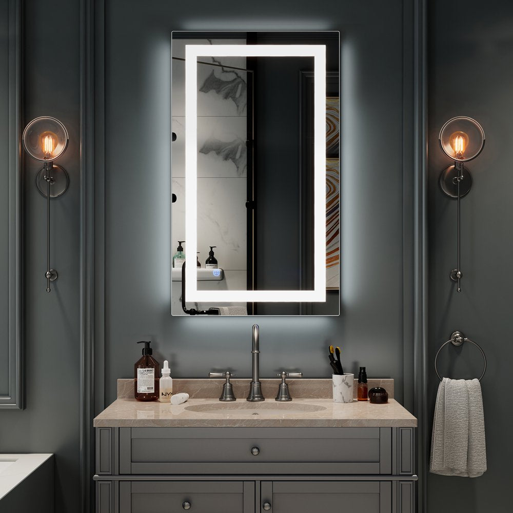 Anti-Fog Wall Mounted Lighted Vanity Mirror LED Bathroom Mirror anti Fog and IP67 Waterproof, Rectangle 40"X24" Silver