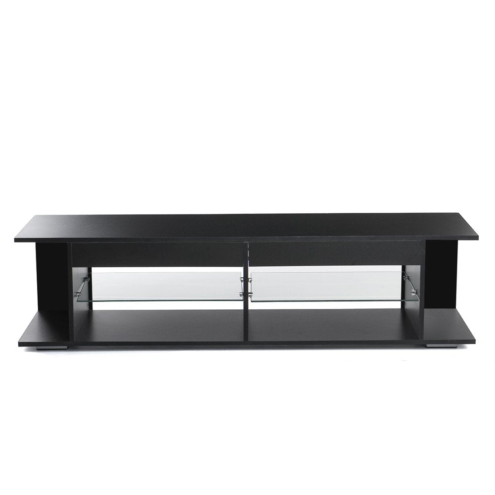 TV Stand for Tvs up to 65" with Open Glass Shelves Remote LED Light Black Television Stands Media Console Cabinet Entertainment Center