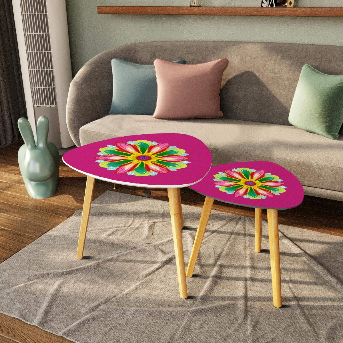 Big Flower Coffee Table Set of 2 in Pink