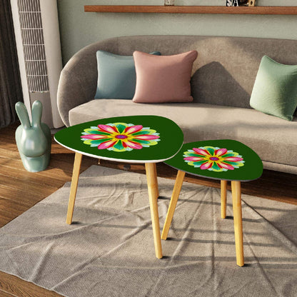 Big Flower Coffee Table Set of 2 in Green