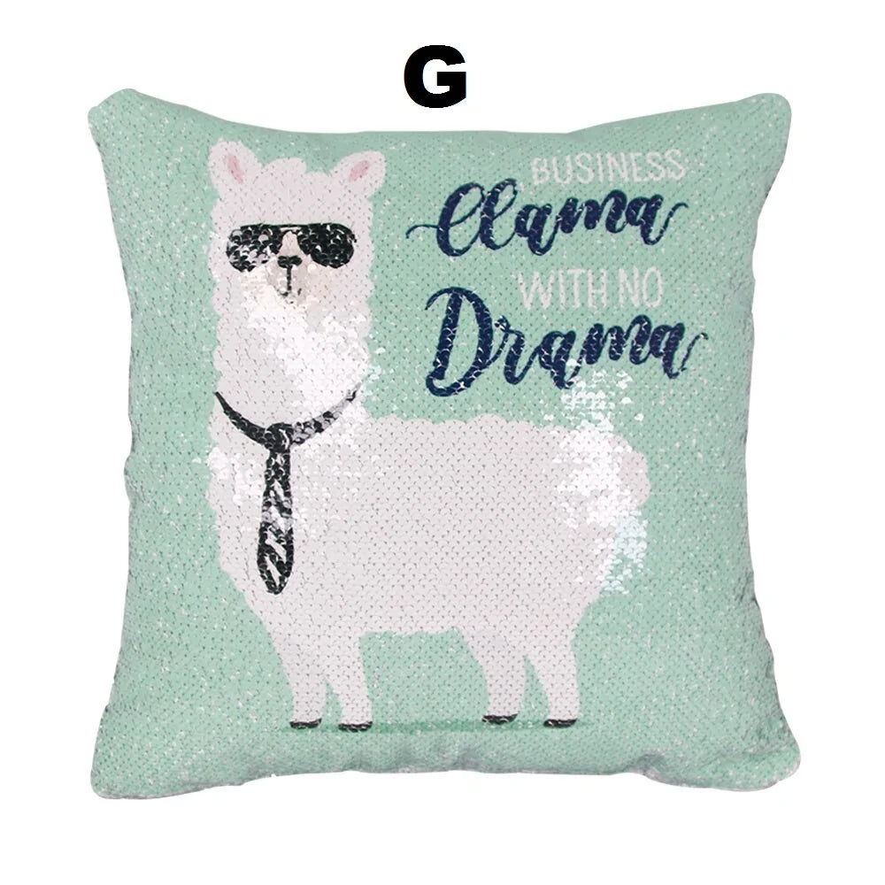 "Dream Llama" Sequin Pillow Cover