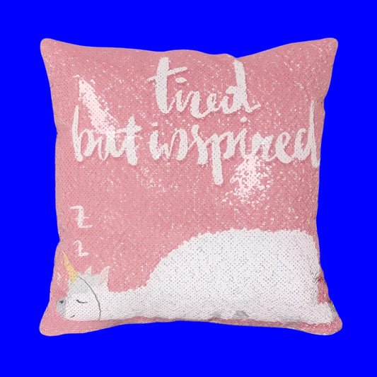 "Tired But Inspired Llama" Sequin Pillow Cover